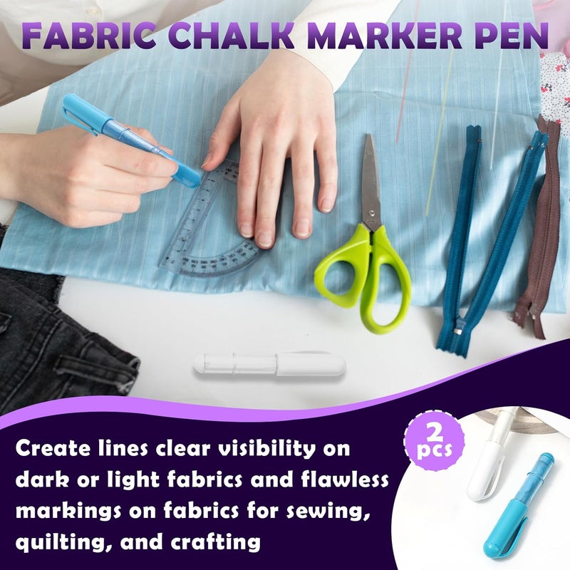 chaseroad 2PCS Sewing Chalk for Fabric, Wipeable and Washable Fabric Chalk for Sewing, Tailors Chalk for Fabric Etailed Marking on Fabrics, Cottons, Leathers - Blue, White - Image 2